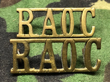 Load image into Gallery viewer, Original WW2 British Army Brass Shoulder Titles - RAOC Royal Army Ordnance Corps - The Militaria Shop