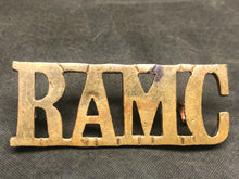 Load image into Gallery viewer, Genuine British Army Brass Shoulder Title - Royal Army Medical Corps - The Militaria Shop