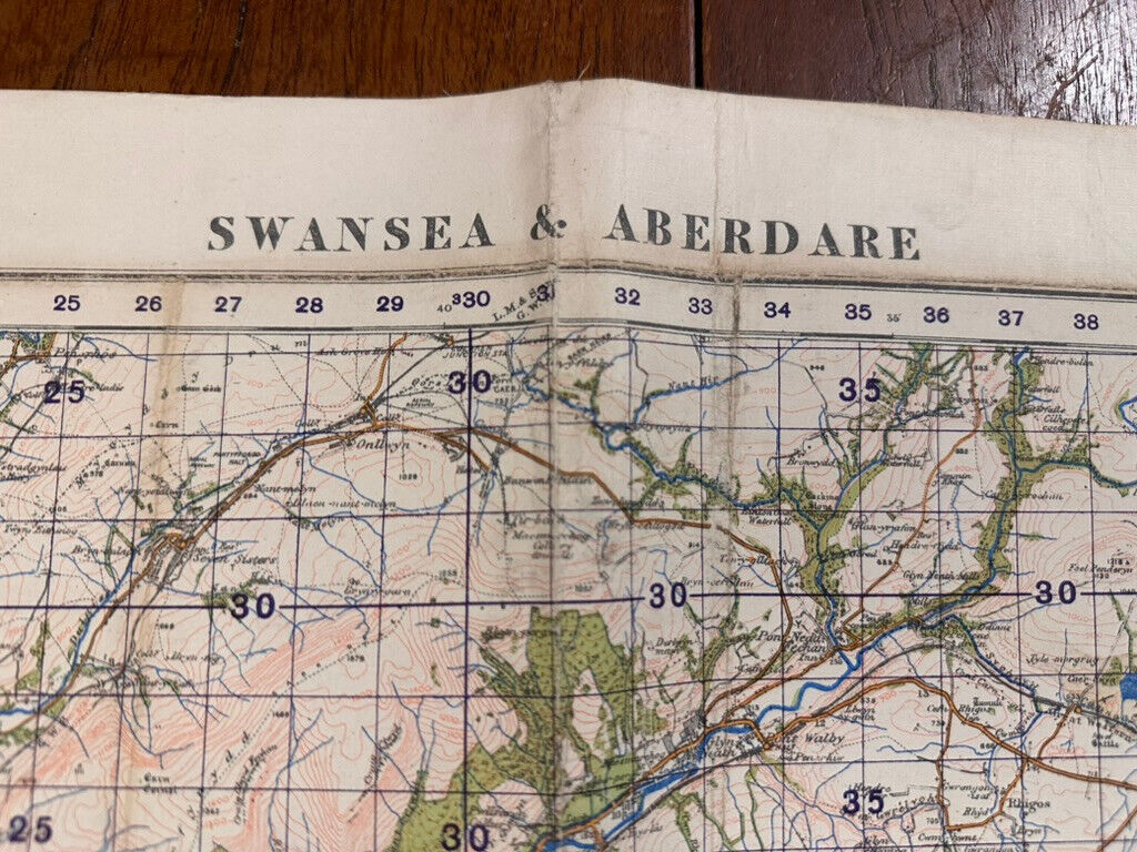 Original WW2 British Army GSGS OS Map of Great Britain - Swansea & Aberdare - The Militaria Shop