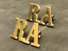 Load image into Gallery viewer, Original WW1 British Army Brass Shoulder Titles - Royal Artillery RA - The Militaria Shop