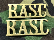 Load image into Gallery viewer, Original WW2 British Army Brass Shoulder Titles - RASC Royal Army Service Corps - The Militaria Shop