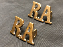Load image into Gallery viewer, Original WW1 British Army Brass Shoulder Titles - Royal Artillery RA - The Militaria Shop