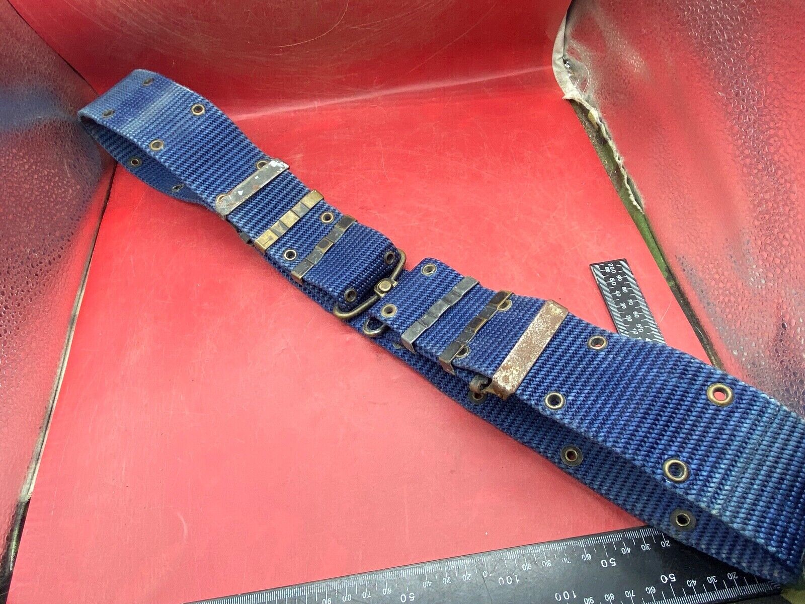 Interesting Large Size Blue Canvas Military Belt in Good Condition - Approx 44" - The Militaria Shop