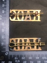 Load image into Gallery viewer, Original WW2 British Army RAOC Army Ordninance Corps Brass Shoulder Title Pair - The Militaria Shop