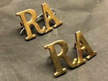 Load image into Gallery viewer, Original WW1 British Army Brass Shoulder Titles - Royal Artillery RA - The Militaria Shop
