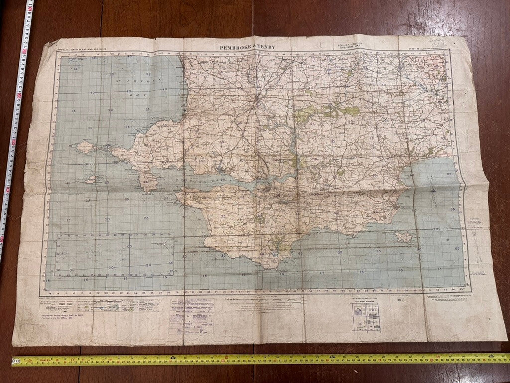 Original WW2 British Army GSGS OS Map of Great Britain - Pembroke & Tenby - The Militaria Shop