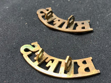 Load image into Gallery viewer, Original WW1 British Army Brass Shoulder Title Pair - Buffs East Kent Regiment - The Militaria Shop