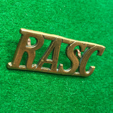 Load image into Gallery viewer, Original WW2 British Army Brass Shoulder Title - RASC Royal Army Service Corps - The Militaria Shop