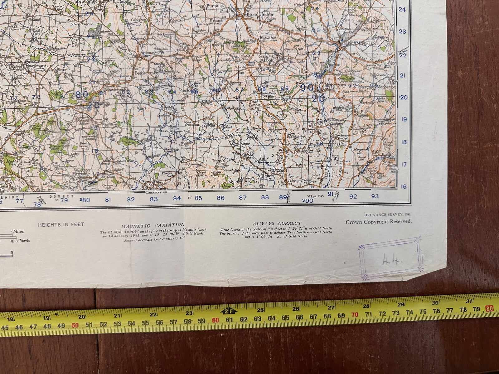 Original WW2 British Army GSGS OS Map of England - Chard & Axminster - The Militaria Shop