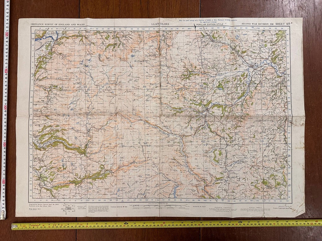 Original WW2 British Army GSGS OS Map of Great Britain - Llanidloes - The Militaria Shop