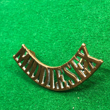 Load image into Gallery viewer, Original WW1 British Army Brass Shoulder Title - Middlesex - The Militaria Shop