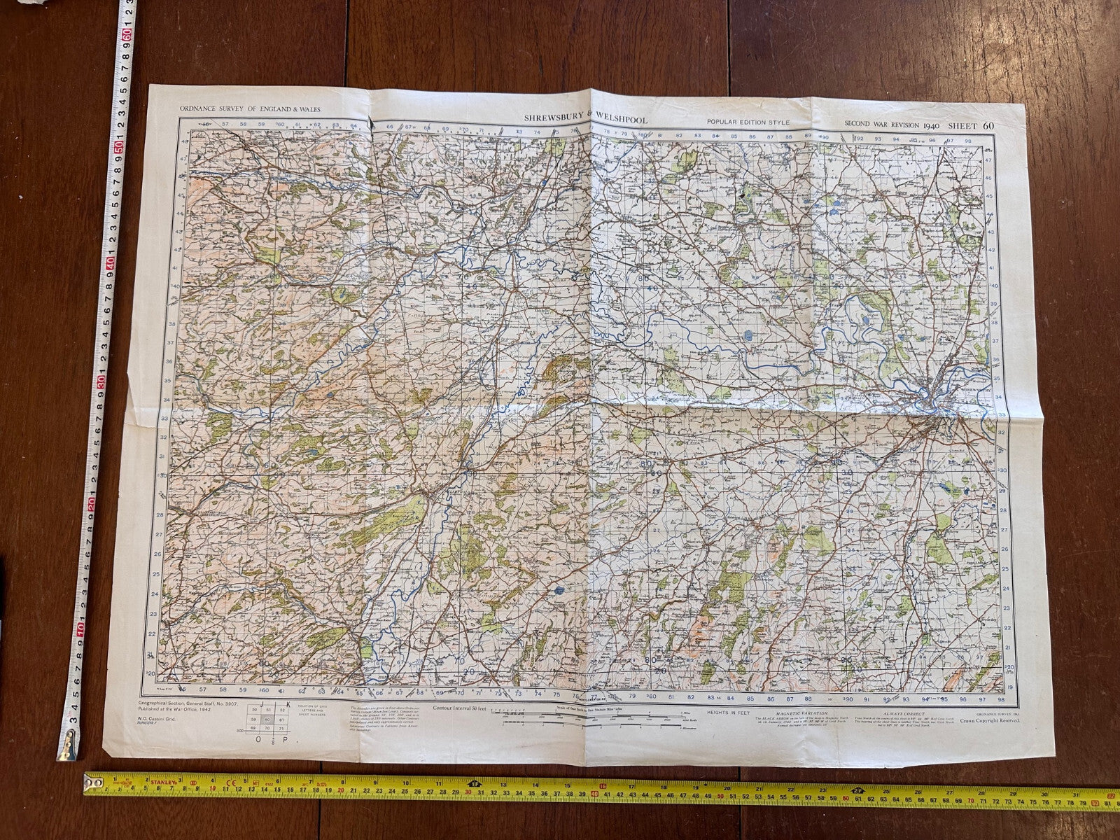 Original WW2 British Army GSGS OS Map Great Britain - Shrewsbury & Welshpool - The Militaria Shop