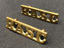 Load image into Gallery viewer, Original WW2 British Army Brass Shoulder Titles Pair - Royal Army Service Corps - The Militaria Shop