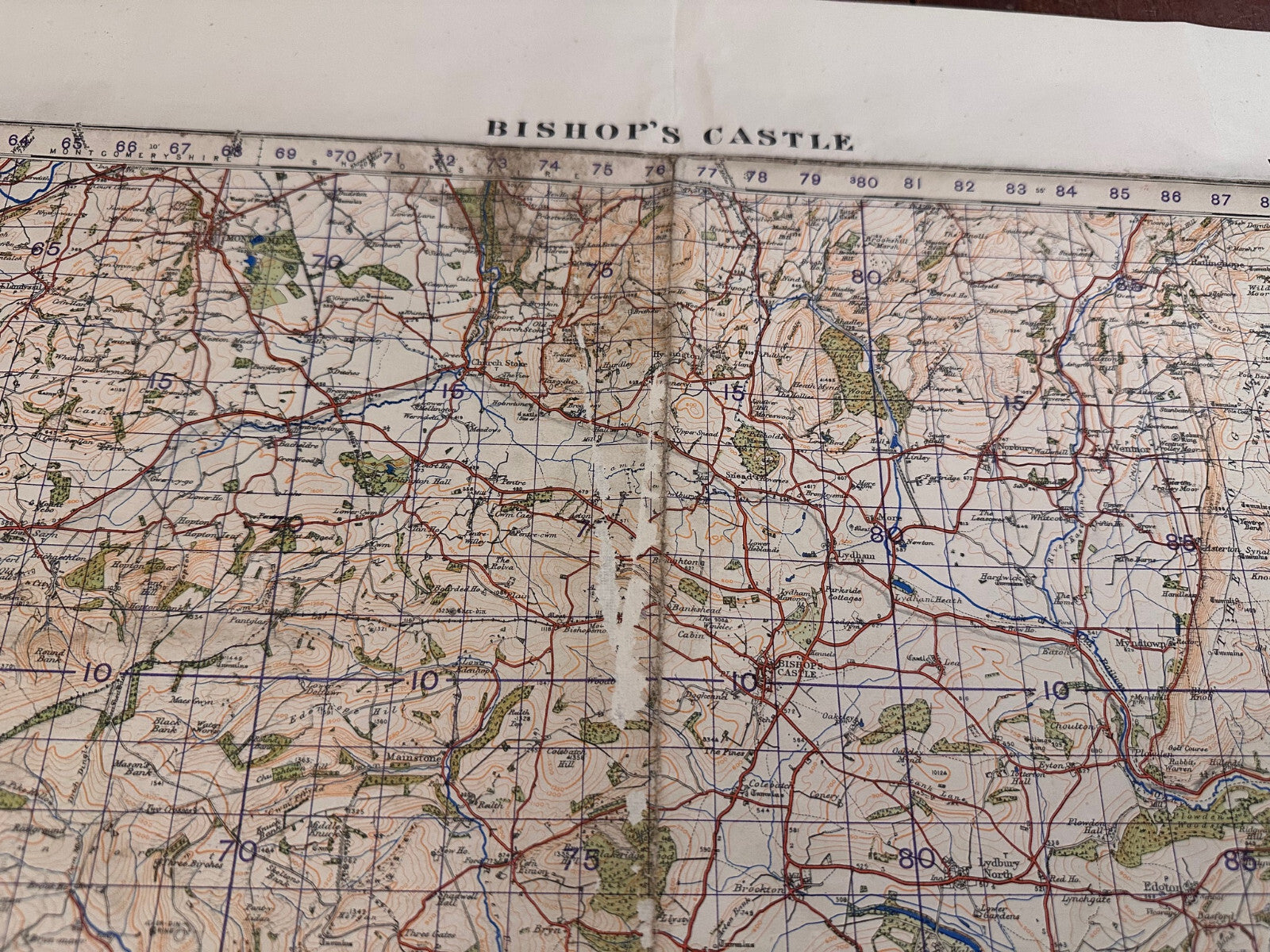 Original WW2 British Army GSGS OS Map of England - Bishop's Castle - The Militaria Shop