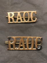 Load image into Gallery viewer, Original WW2 British Army RAOC Army Ordninance Corps Brass Shoulder Title Pair - The Militaria Shop
