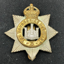 Load image into Gallery viewer, Genuine WW2 British Army Brass Cap Badge - Devonshire Regiment - The Militaria Shop