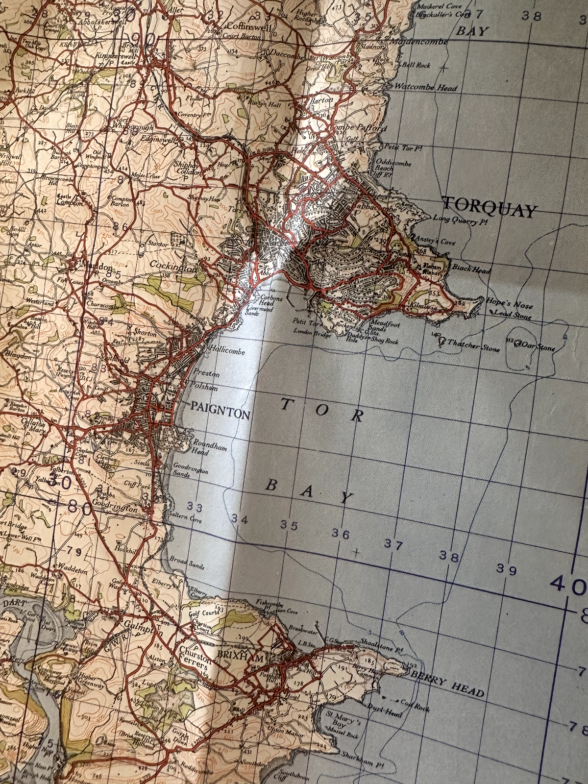 Original WW2 British Army GSGS OS Map of England & Wales - Torquay - The Militaria Shop