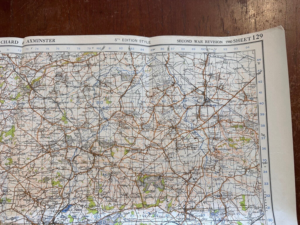 Original WW2 British Army GSGS OS Map of England & Wales - Chard & Axminster - The Militaria Shop