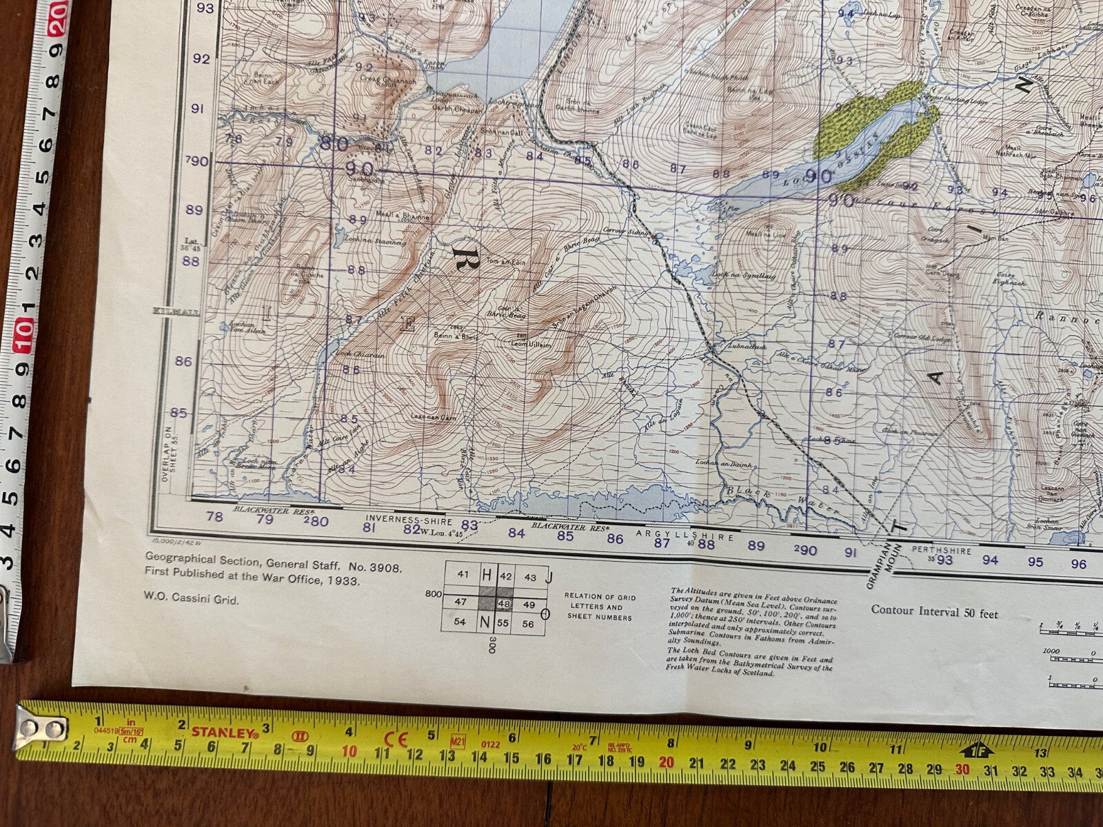 Original WW2 British Army OS Map of Scotland - Loch Ericht & Loch Laggan - The Militaria Shop