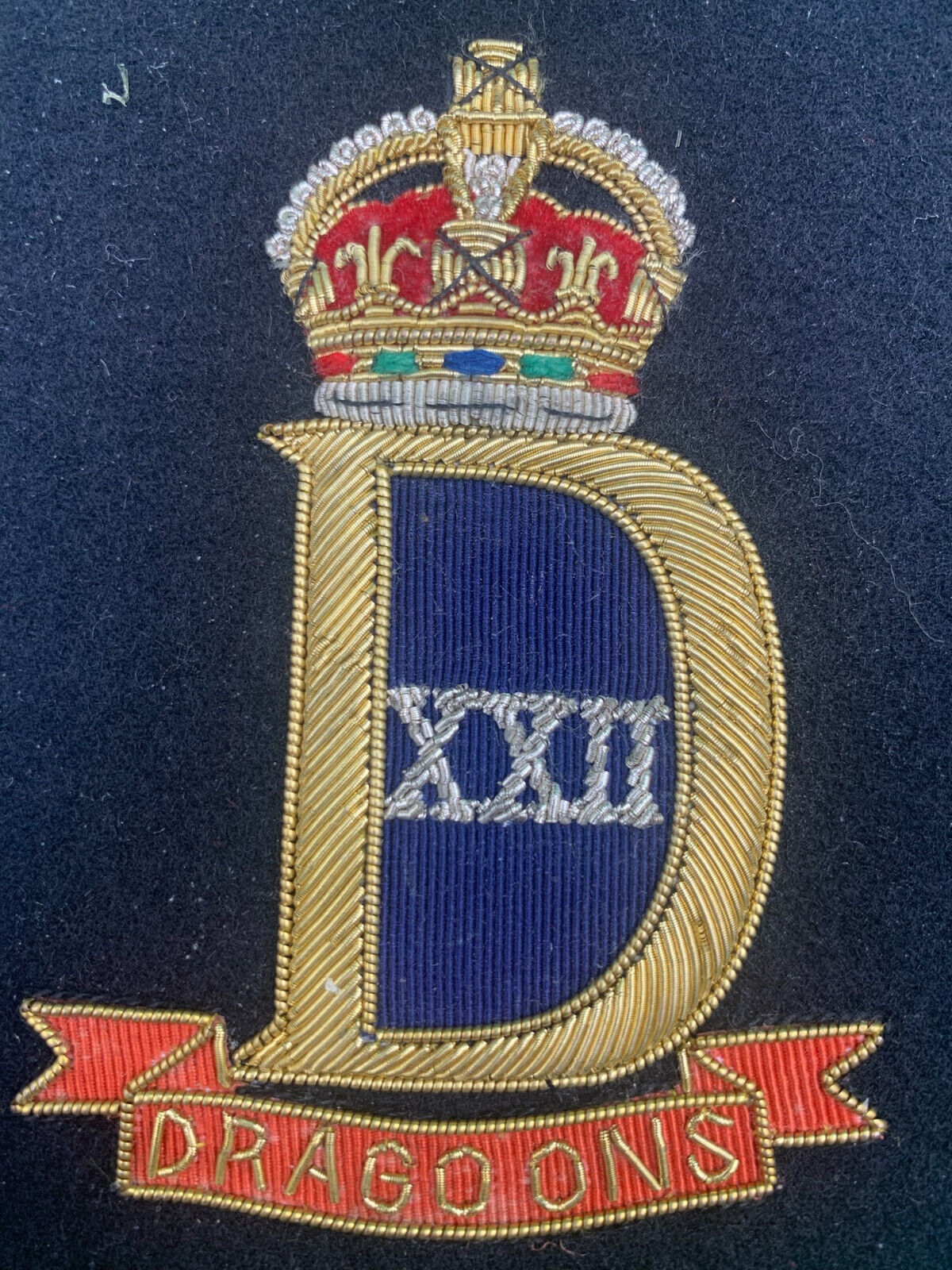 British Army Bullion Embroidered Blazer Badge - 22nd Dragoons - The Militaria Shop