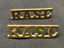 Load image into Gallery viewer, Original WW2 British Army Brass Shoulder Titles Pair - Royal Army Service Corps - The Militaria Shop