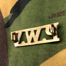 Load image into Gallery viewer, Genuine British Army WW1 Brass Shoulder Title - Prince Of Wales’ Volunteers PWV - The Militaria Shop