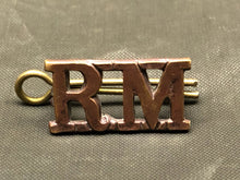 Load image into Gallery viewer, Original WW2 British Royal Navy Brass Shoulder Title - Royal Marines - The Militaria Shop