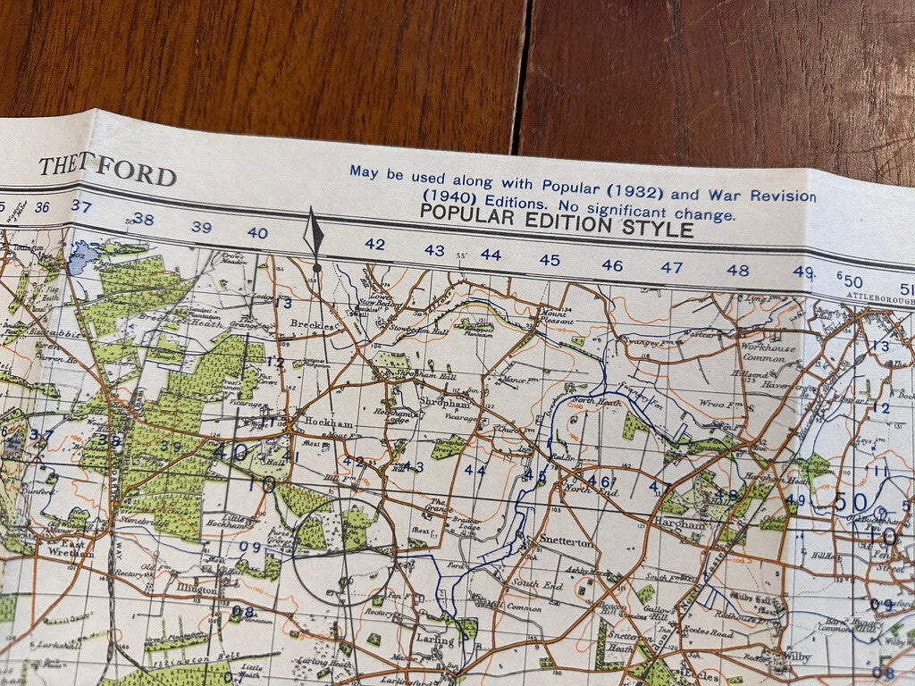 Original WW2 British Army GSGS Os Map of Great Britain - Thetford - The Militaria Shop