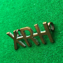Load image into Gallery viewer, Original WW2 British Army Brass Shoulder Title - 10th Royal Hussars Regiment XRH - The Militaria Shop