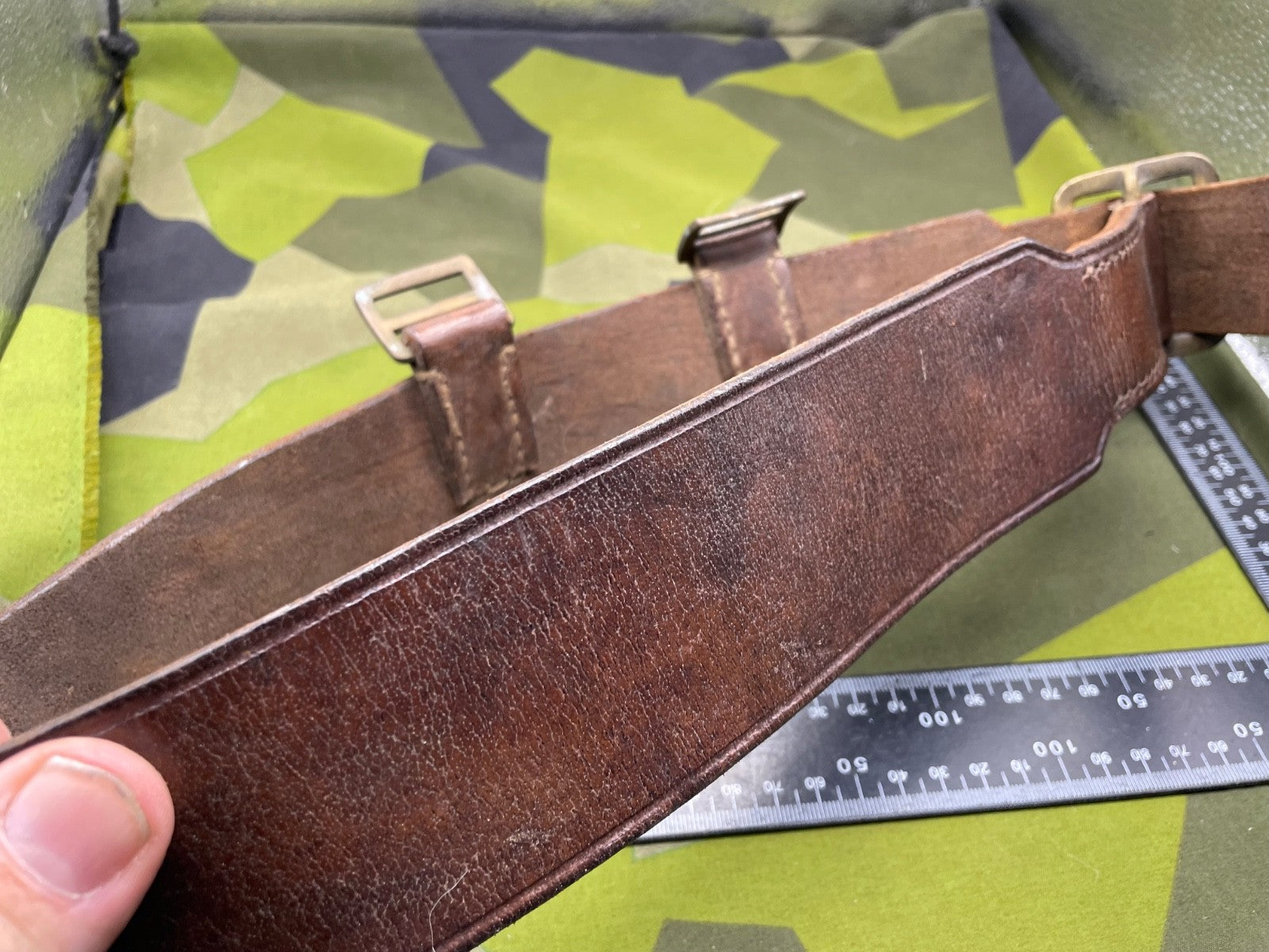 Interesting British Army Victorian Leather Belt with Brass Loops - The Militaria Shop