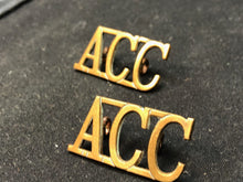 Load image into Gallery viewer, Original WW2 British Army Brass Shoulder Title Pair - ACC Army Catering Corps - The Militaria Shop