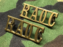 Load image into Gallery viewer, Original WW2 British Army Brass Shoulder Titles - RAOC Royal Army Ordnance Corps - The Militaria Shop