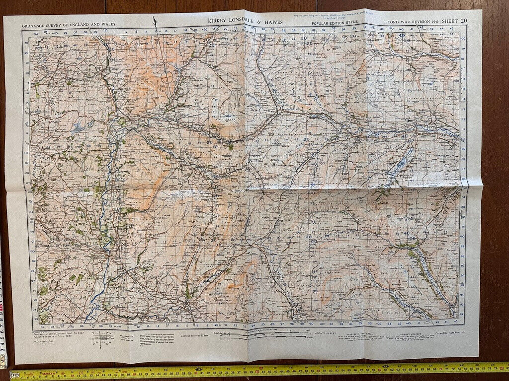 Original WW2 British Army GSGS Map of Scotland - Kirkby Londsale & Hawes - The Militaria Shop