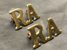 Load image into Gallery viewer, Original WW1 British Army Brass Shoulder Titles - Royal Artillery RA - The Militaria Shop