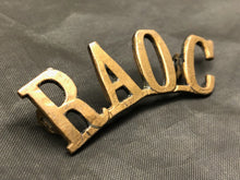 Load image into Gallery viewer, Original WW2 British Army Brass Shoulder Title - Royal Army Ordnance Corps RAOC - The Militaria Shop