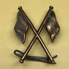 Load image into Gallery viewer, Original WW2 British Army Brass Signallers Flag Sleeve Badge - The Militaria Shop