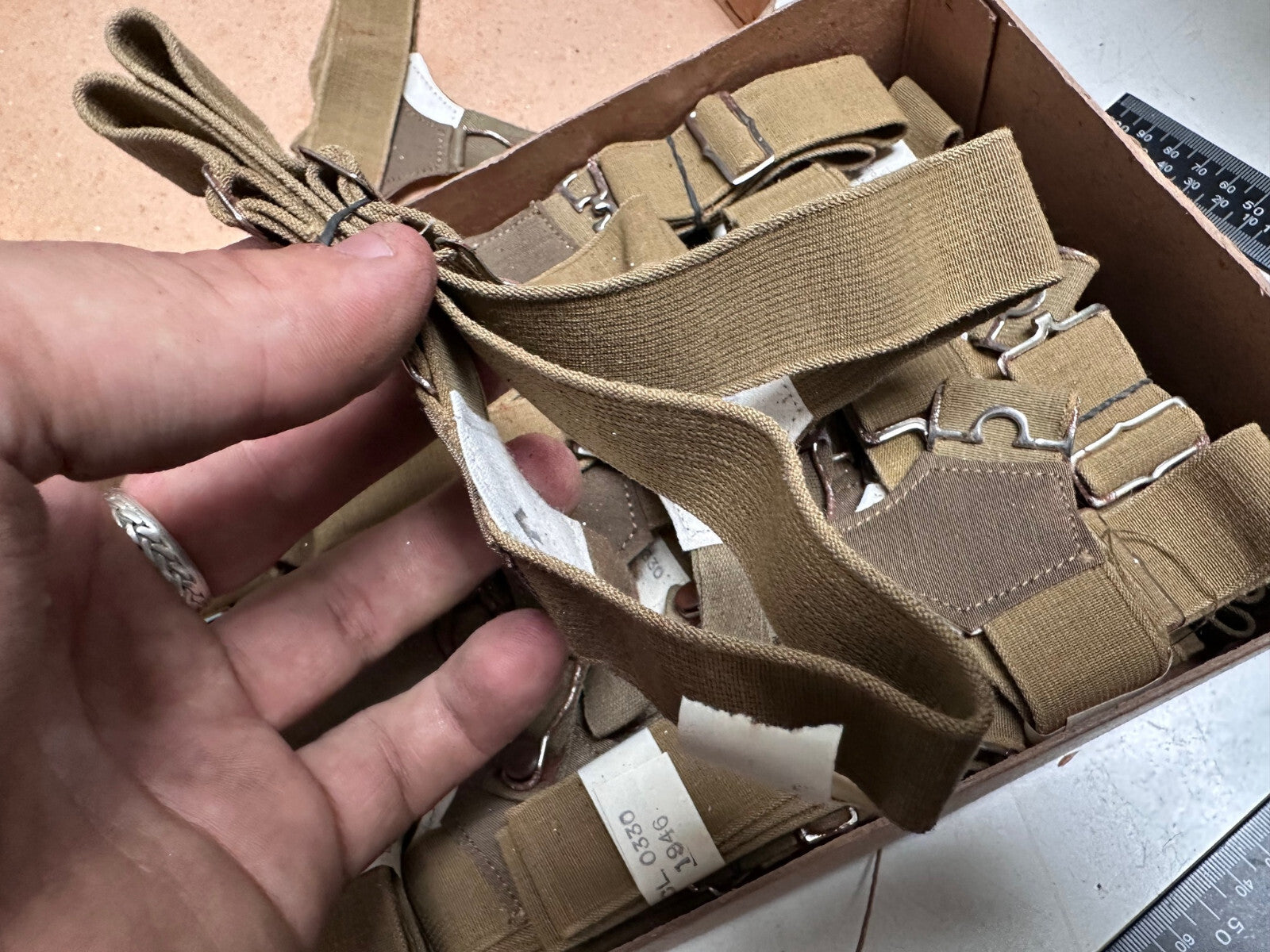 Original British Army WD Marked WW2 Pattern Sock Suspenders - Unissued from Box - The Militaria Shop