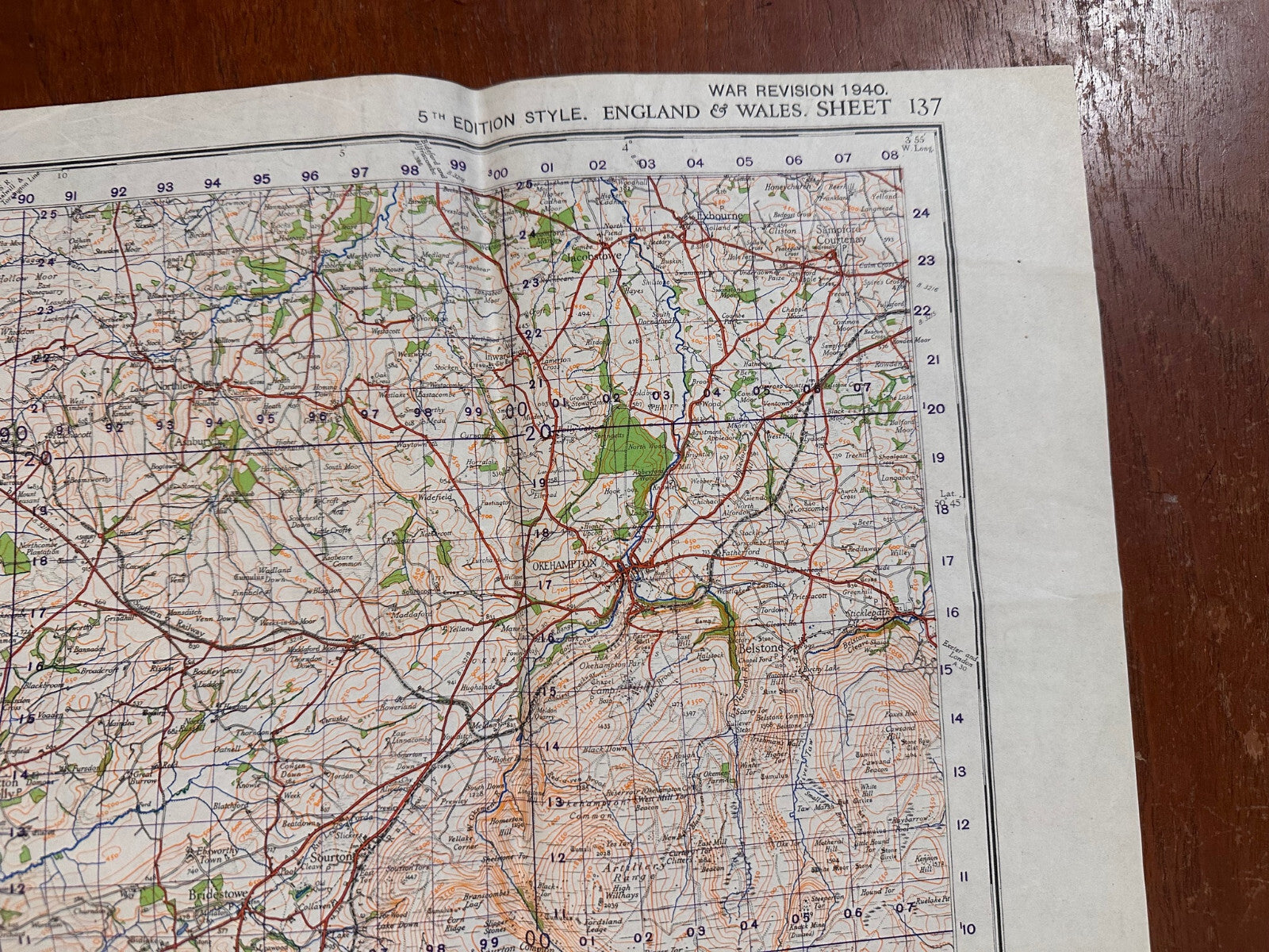 Original WW2 British Army GSGS OS Map of England - Tavistock & Okehampton - The Militaria Shop