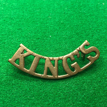 Load image into Gallery viewer, Original WW2 British Army Brass Shoulder Title - King's (Liverpool) Regiment - The Militaria Shop