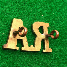 Load image into Gallery viewer, Original WW2 British Army Brass Shoulder Title - Royal Artillery - RA - The Militaria Shop