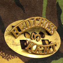Load image into Gallery viewer, Original WW1 British Army Red Cross Shoulder Title - Kent - The Militaria Shop