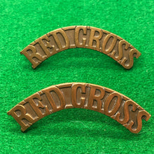 Load image into Gallery viewer, Original WW1 British Army Red Cross Brass Shoulder Titles - The Militaria Shop