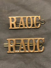 Load image into Gallery viewer, Original WW2 British Army RAOC Army Ordninance Corps Brass Shoulder Title Pair - The Militaria Shop