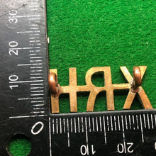 Load image into Gallery viewer, Original WW2 British Army Brass Shoulder Title - 10th Royal Hussars Regiment XRH - The Militaria Shop