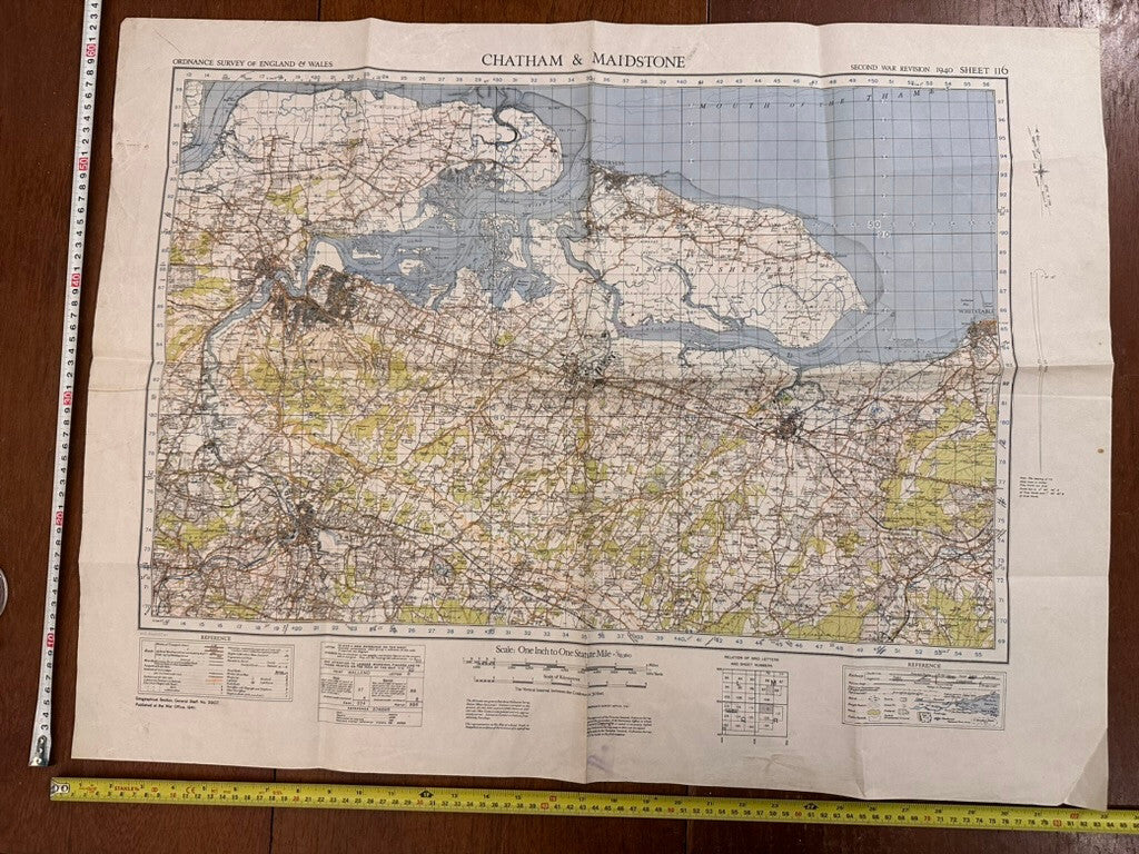 Original WW2 British Army GSGS OS Map of Great Britain - Chatham & Maidstone - The Militaria Shop