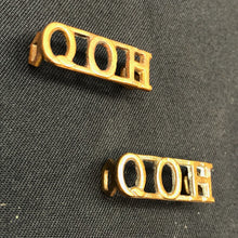 Load image into Gallery viewer, Original WW2 British Army Queen's Own Hussars Q.O.H Brass Shoulder Titles - The Militaria Shop