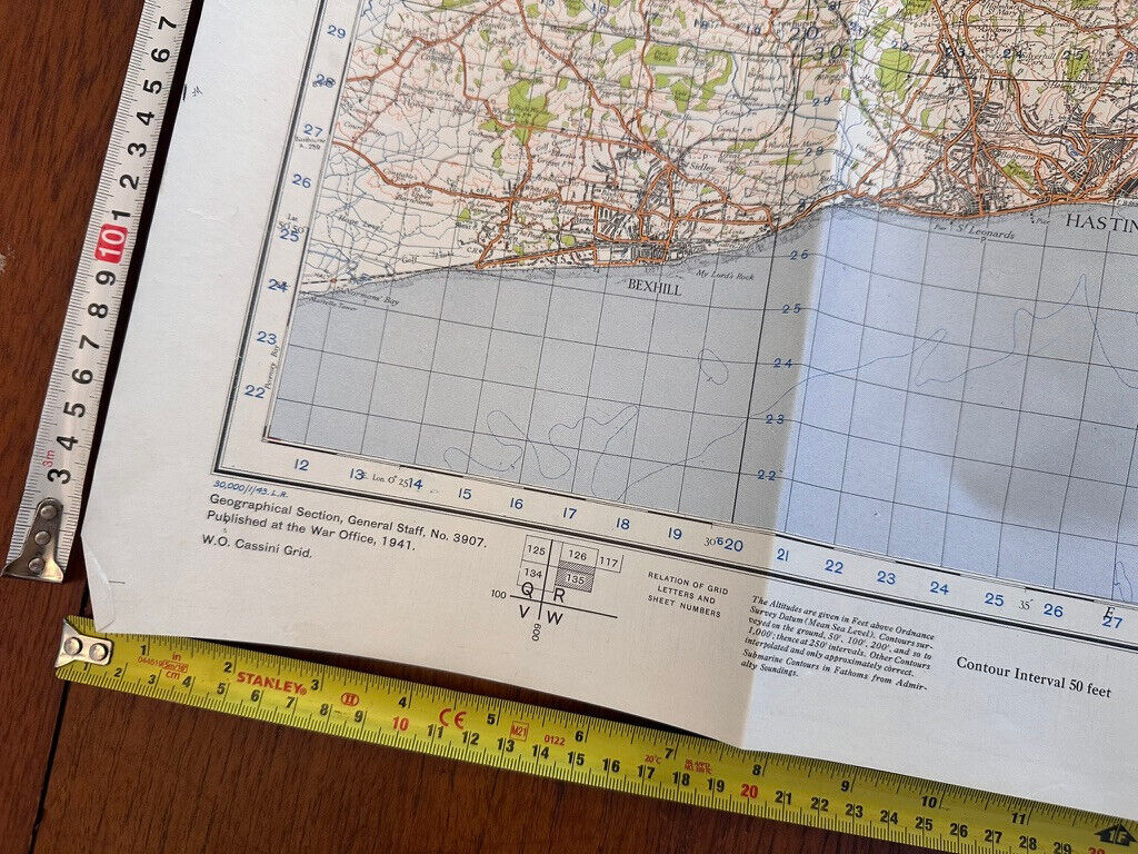 Original WW2 British Army GSGS OS Map of England & Wales - Hastings - The Militaria Shop