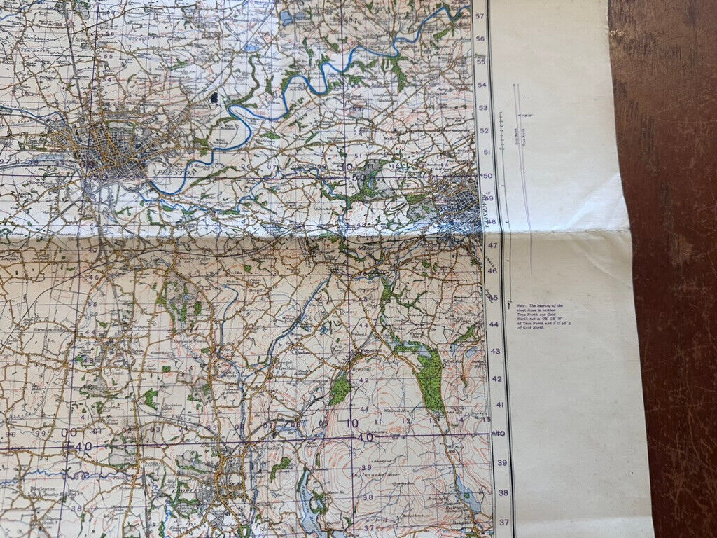 Original WW2 British Army OS Map of Great Britain - Preston Blackpool Southport - The Militaria Shop