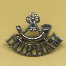 Load image into Gallery viewer, Genuine British Army Durham Light Infantry White Metal Shoulder Title / Collar - The Militaria Shop