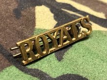 Load image into Gallery viewer, Original WW2 British Army Brass Shoulder Title - ROYALS - Royal Dragoon Regiment - The Militaria Shop